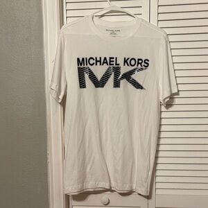 Michael Kors White Short-Sleeve Tee with Black MK Graphic